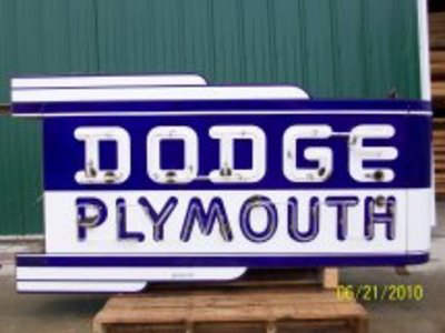 Dodge-Plymouth double-sided porcelain neon sign, $7,425. Image courtesy of Matthews Auctions LLC.